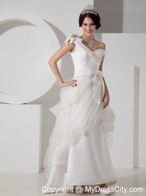 Unique A-line Off Shoulder Floor-length Wedding Dress with Sash