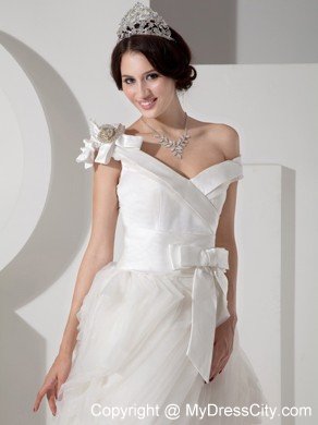 Unique A-line Off Shoulder Floor-length Wedding Dress with Sash