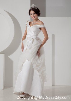 Unique A-line Off Shoulder Floor-length Wedding Dress with Sash