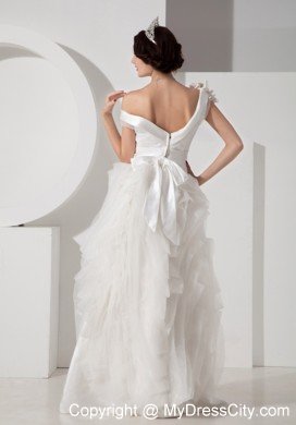 Unique A-line Off Shoulder Floor-length Wedding Dress with Sash