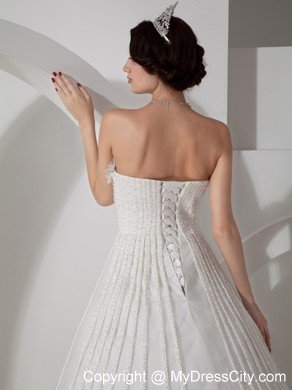 Modest A-line Strapless Brush Train Appliques Wedding Dress