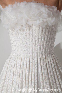 Modest A-line Strapless Brush Train Appliques Wedding Dress