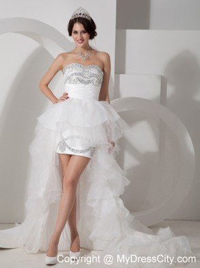 Lovely Beaded Sweetheart High-low Bridle Gown with Layered Train