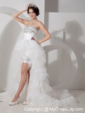 Lovely Beaded Sweetheart High-low Bridle Gown with Layered Train