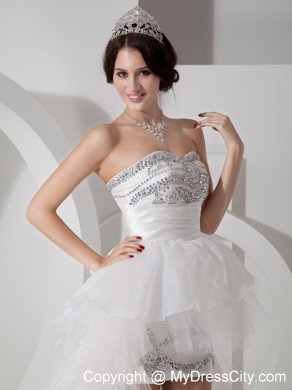 Lovely Beaded Sweetheart High-low Bridle Gown with Layered Train