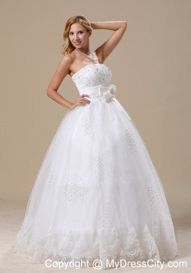 Appliques with Beading A-line Bowknot Strapless Wedding Dress