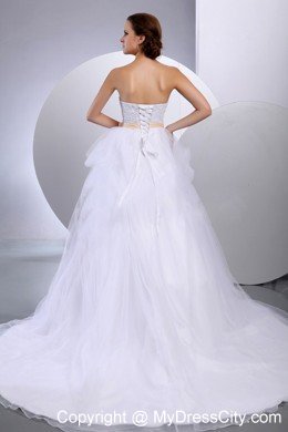 Pretty Strapless Bridal Gown with Appliques and Champagne Sash