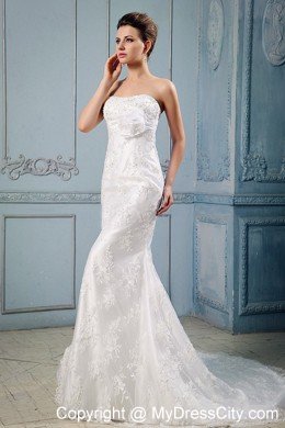 Lace Mermaid Court Train Wedding Dress with Hand Made Flowers