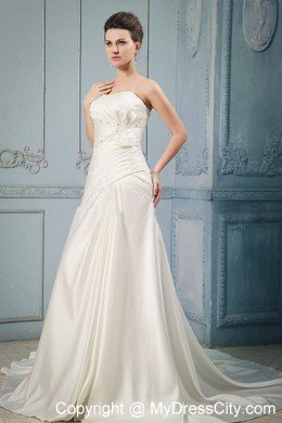A-line Chapel Train Wedding Dress with Appliques and Bowknot