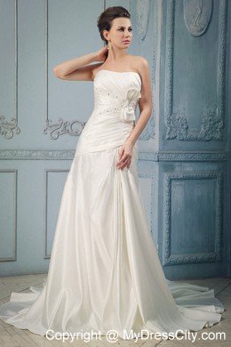 A-line Chapel Train Wedding Dress with Appliques and Bowknot
