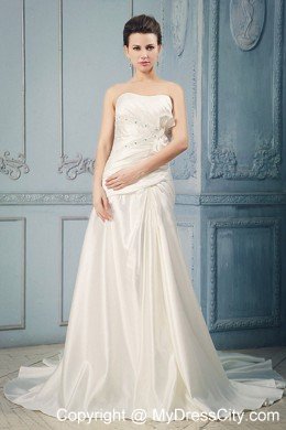 A-line Chapel Train Wedding Dress with Appliques and Bowknot