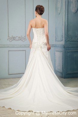 A-line Chapel Train Wedding Dress with Appliques and Bowknot