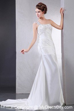 2013 Court Train Wedding Dress with Appliques One Shoulder