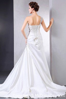 2013 Court Train Wedding Dress with Appliques One Shoulder
