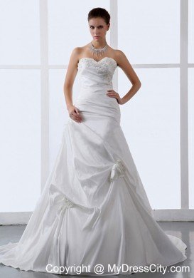 Hand Made Flowers Court Train Sweetheart A-line Wedding Dress