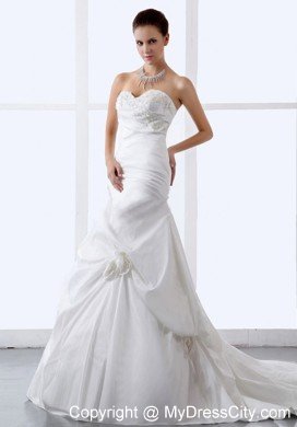 Hand Made Flowers Court Train Sweetheart A-line Wedding Dress