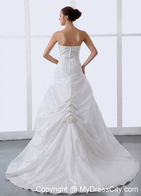Hand Made Flowers Court Train Sweetheart A-line Wedding Dress
