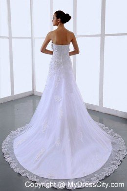Hand Made Flowers Sweetheart Chapel Train Lace wedding Gown