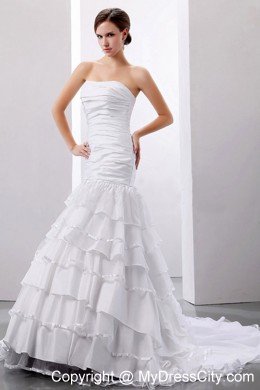 Ruffles and Ruched Mermaid Strapless Court Train Wedding Dress