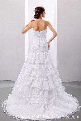 Ruffles and Ruched Mermaid Strapless Court Train Wedding Dress