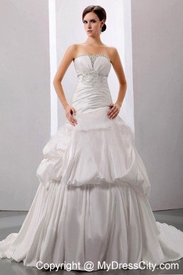 Beading A-Line Strapless Court Train Bridal dress with Pick-ups