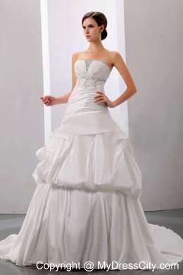 Beading A-Line Strapless Court Train Bridal dress with Pick-ups