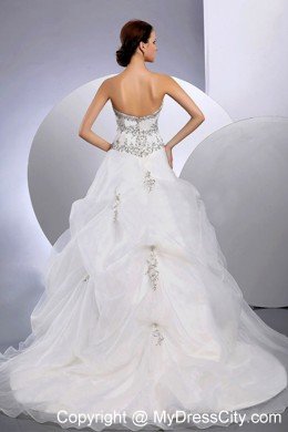 Organza Ball Gown Court Train Appliques Sweetheart Wedding Dress