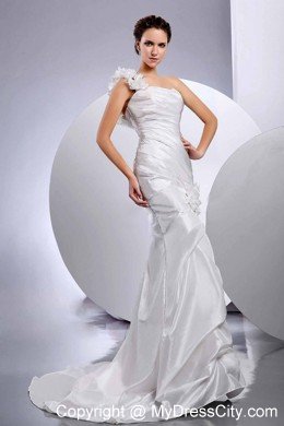 Mermaid Hand Made Flower One Shoulder Bridal Gown with Buttons