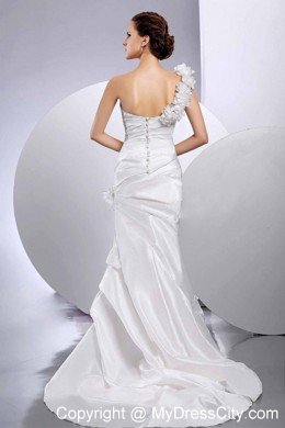 Mermaid Hand Made Flower One Shoulder Bridal Gown with Buttons