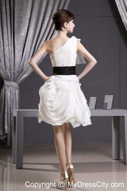 Cute Mini-length One Shoulder Wedding Dress with Black Belt