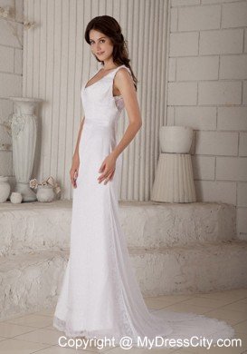 Sexy Mermaid V-neck Court Train Lace Claps Handle Wedding Dress