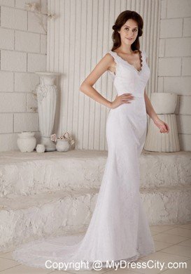 Sexy Mermaid V-neck Court Train Lace Claps Handle Wedding Dress