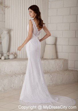 Sexy Mermaid V-neck Court Train Lace Claps Handle Wedding Dress