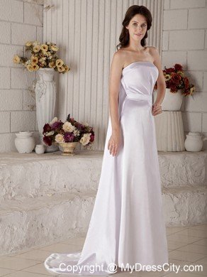 Exclusive Column Strapless Watteau Train Ruched Wedding Dress