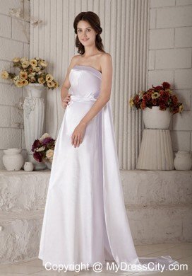 Exclusive Column Strapless Watteau Train Ruched Wedding Dress