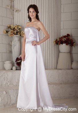 Exclusive Column Strapless Watteau Train Ruched Wedding Dress