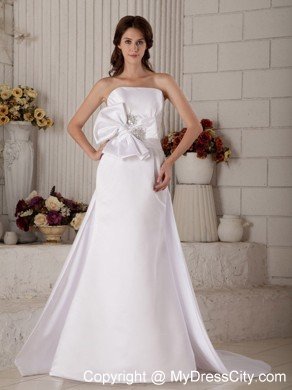 Princess Strapless Court Train Beading and Bowknot Bridal Gown