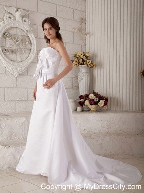 Princess Strapless Court Train Beading and Bowknot Bridal Gown