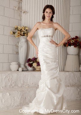 Mermaid Strapless Brush Train Beaded Claps Handle Bridal dress