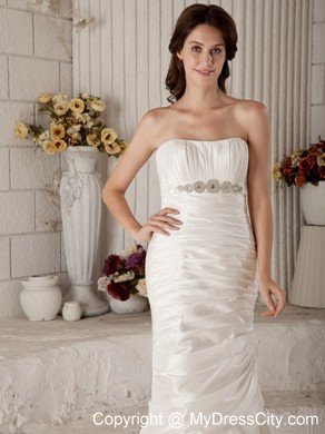 Mermaid Strapless Brush Train Beaded Claps Handle Bridal dress