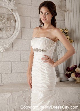 Mermaid Strapless Brush Train Beaded Claps Handle Bridal dress