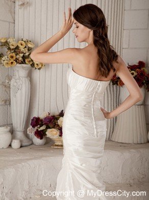 Mermaid Strapless Brush Train Beaded Claps Handle Bridal dress