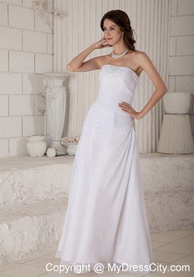 Column Strapless Floor-length Beading and Ruching Wedding Dress
