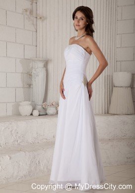 Column Strapless Floor-length Beading and Ruching Wedding Dress
