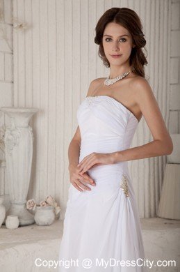 Column Strapless Floor-length Beading and Ruching Wedding Dress
