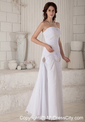 Column Strapless Floor-length Beading and Ruching Wedding Dress