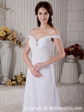 Simple A-line Off The Shoulder Court Train Beaded Bridal Gown