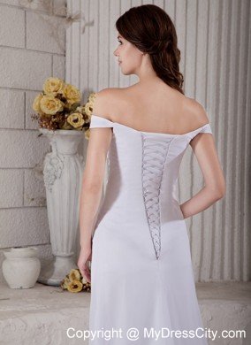 Simple A-line Off The Shoulder Court Train Beaded Bridal Gown