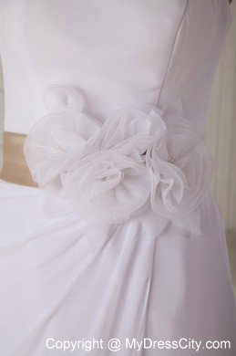 Cute Strapless Knee-length Hand Made Flowers Wedding Dress