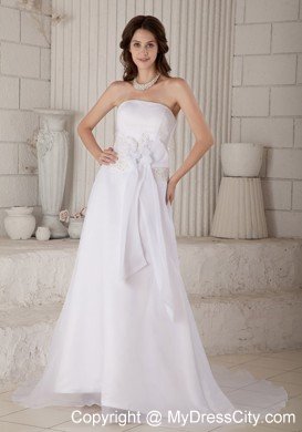 Strapless Court Train Hand Flowers and Embroidery Bridal Gown
